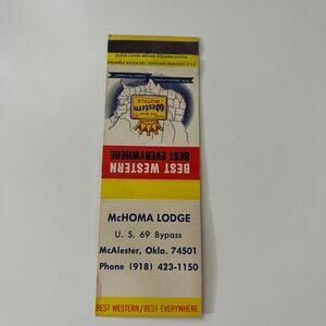 McHoma Lodge Best Western McAlester OK Vintage Matchbook Cover SMB31-5